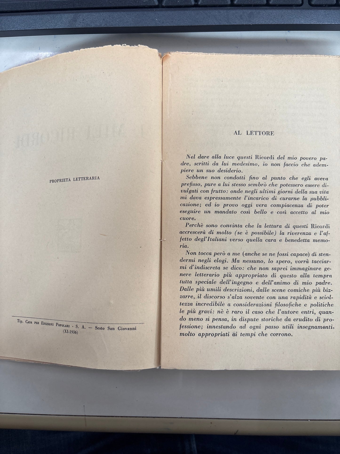 I Miei Ricordi - Massimo D'Azeglio - Edizione Integrale, A. Barion 1936 Mercatino Usato Crotone