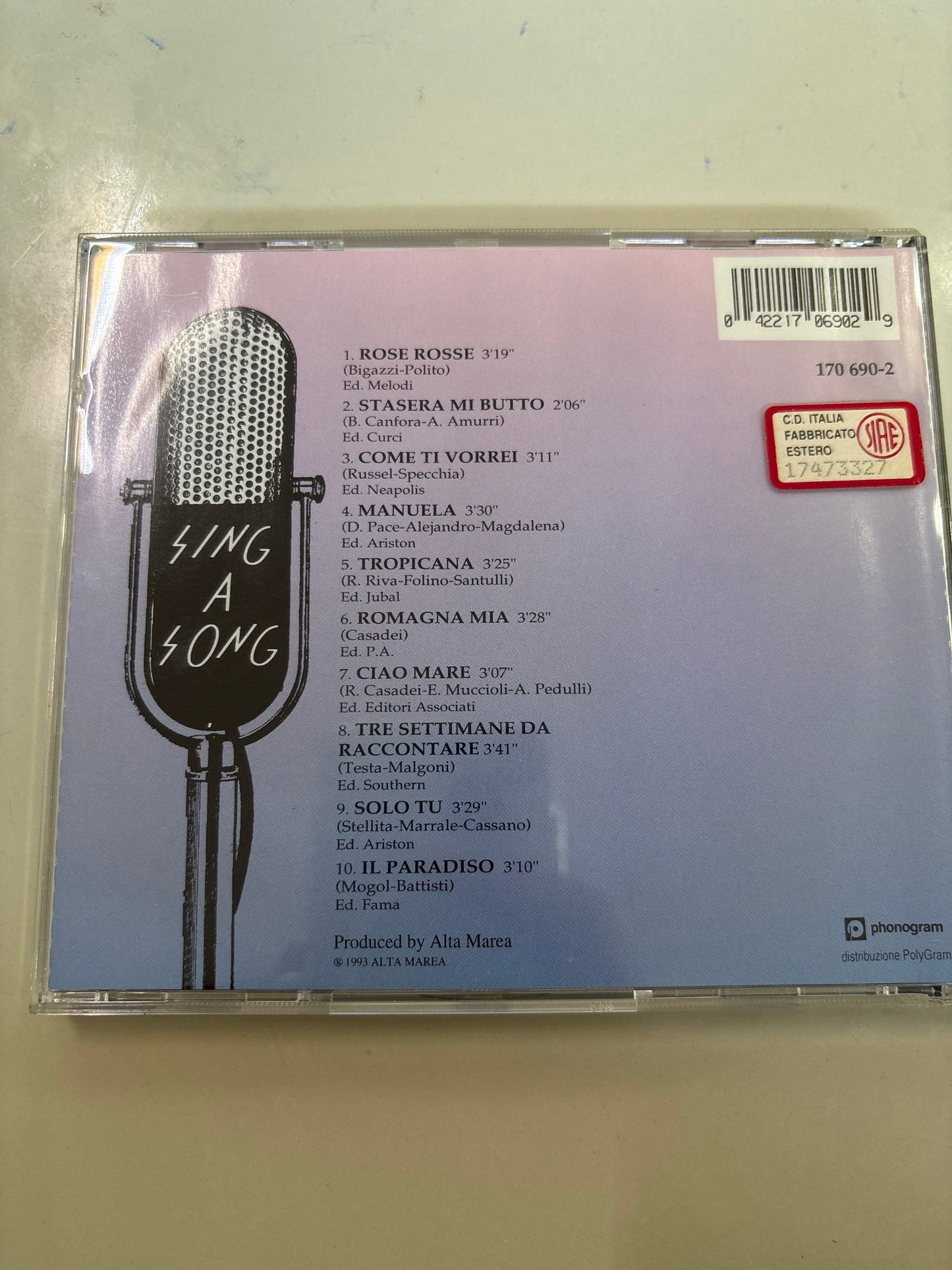 CD Basi Musicali Canzoni Italiane Vol. 1 - Alta Marea 1993 Karaoke SIAE Mercatino Usato Crotone