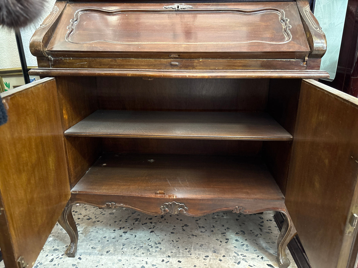 Credenza vetrina antica con ribalta stile francese 210x90x50 cm legno massello Mercatino Usato Crotone