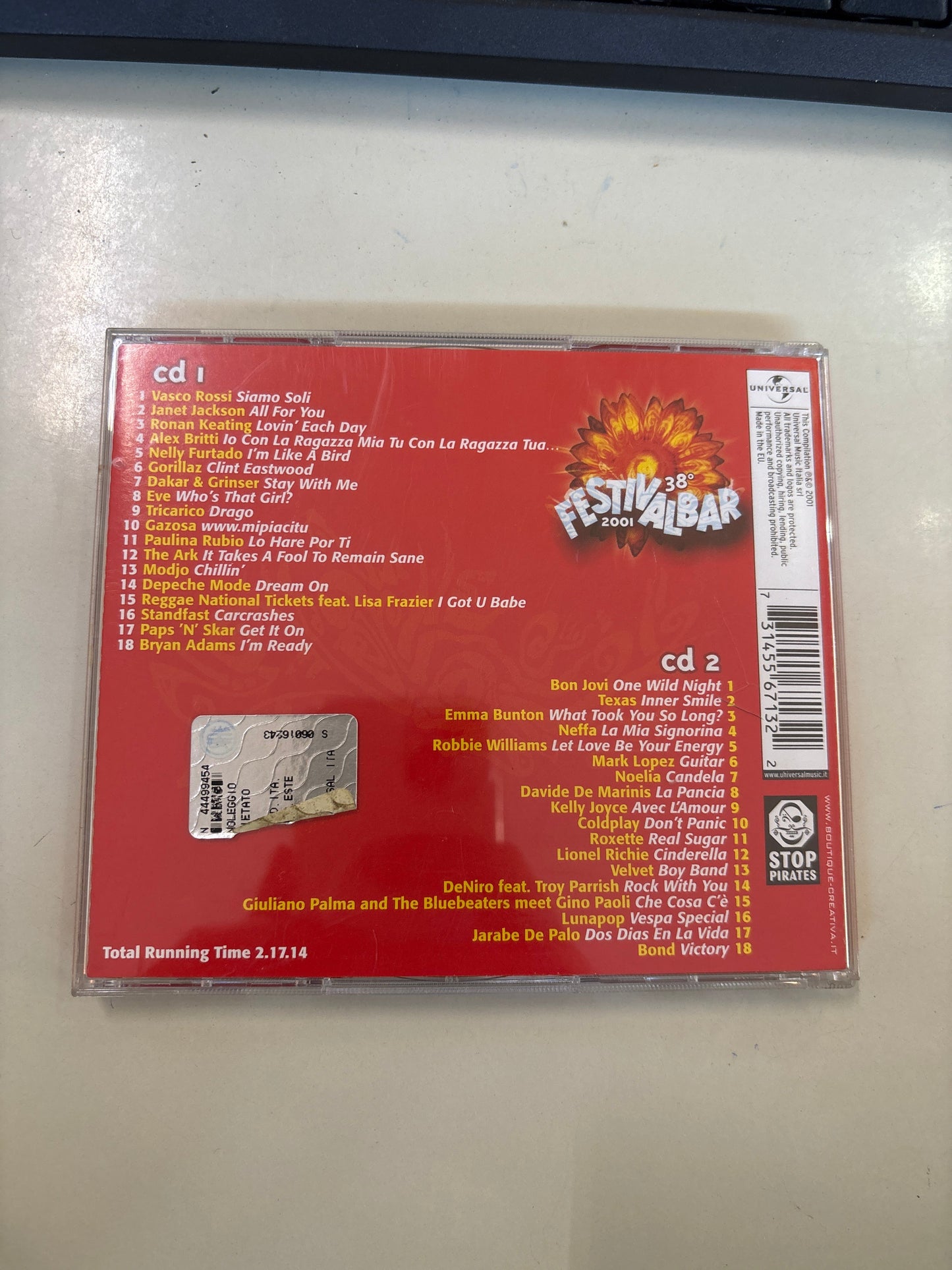 CD Festivalbar 2001 – 38ª Edizione – Compilation Hit Italiane e Internazionali Mercatino Usato Crotone