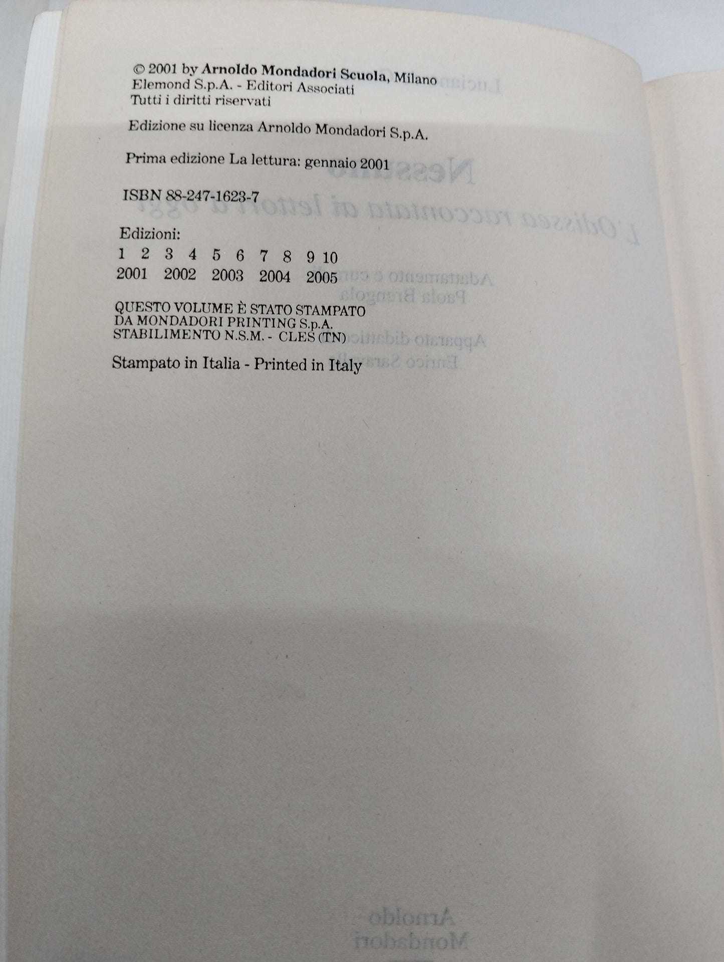 Nessuno l'Odissea Racconta ai Lettori d'Oggi a cura di Paola Bregola ed Enrico Saravalle - La Lettura - Arnoldo Mondadori Mercatino Usato Crotone