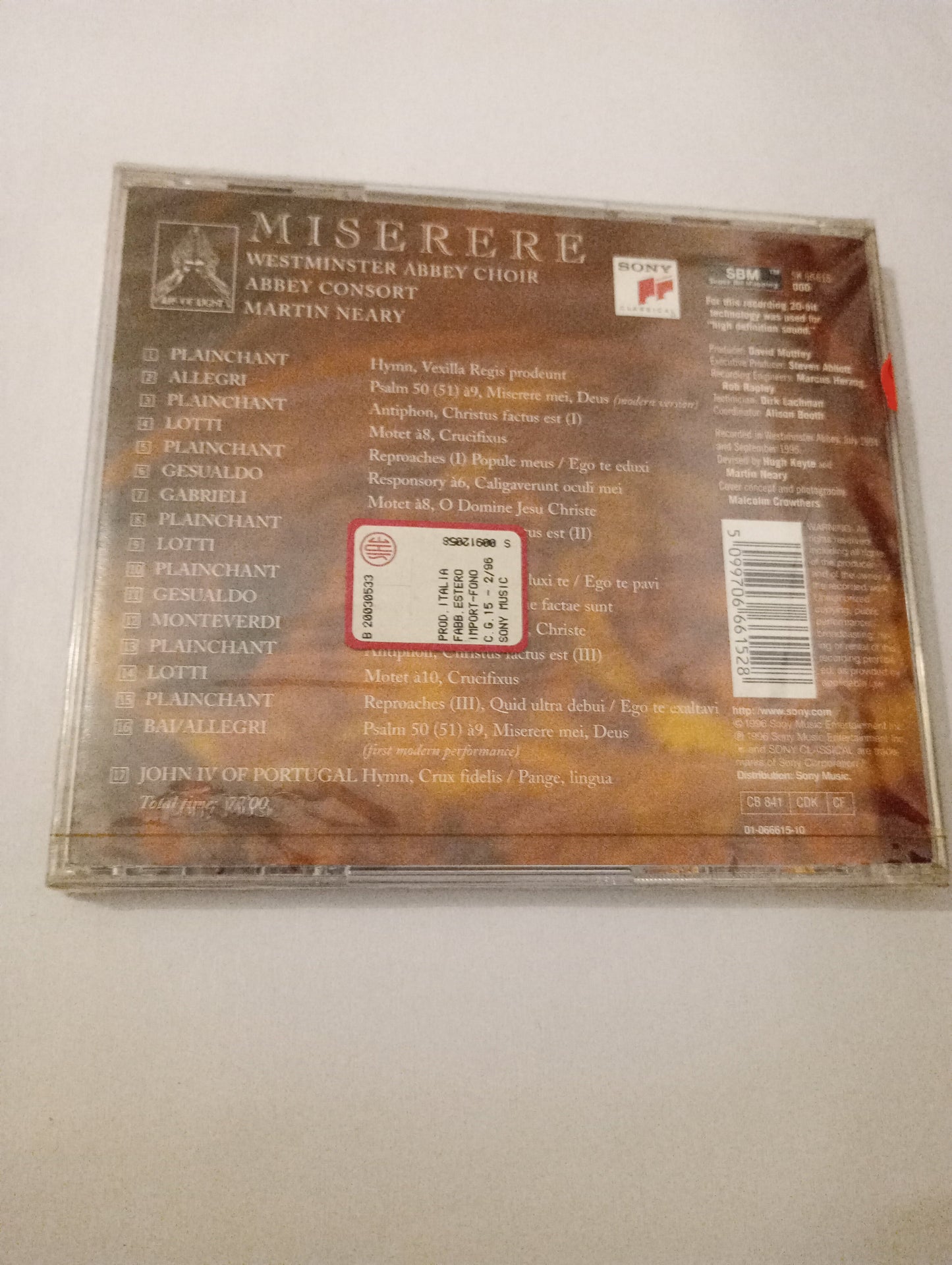 Miserere Westminster Abbey Choir Abbey Consort Martin Neary CD NUOVO Mercatino Usato Crotone
