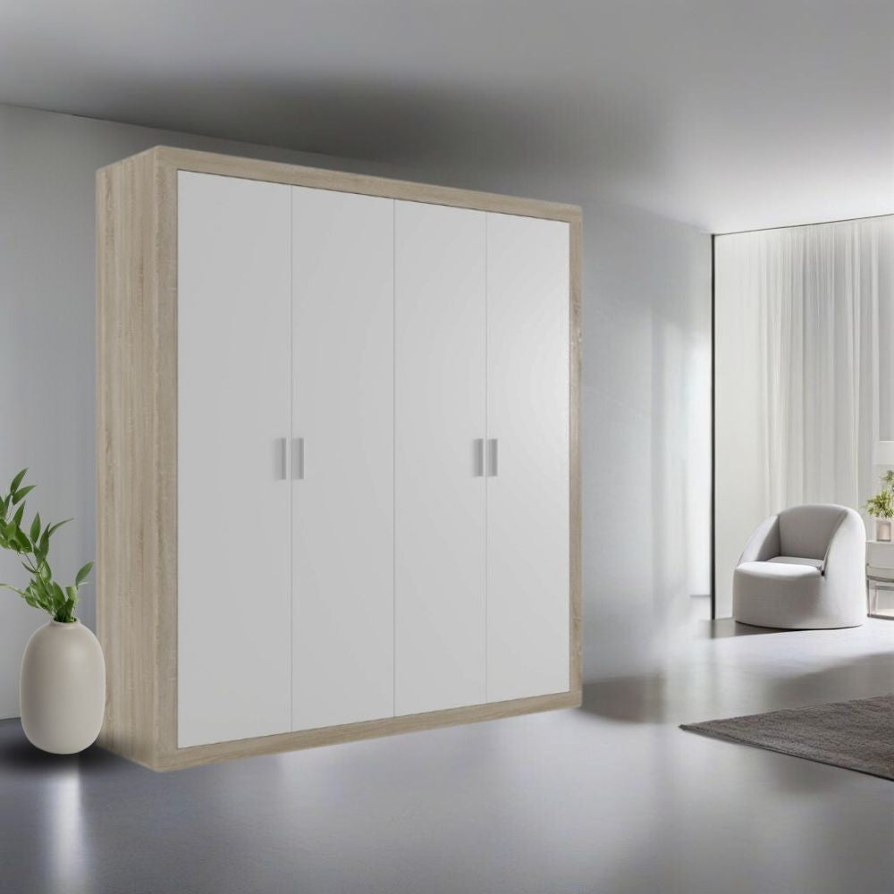 Armadio Sara 4 ante con struttura rovere e frontali bianco Effezeta