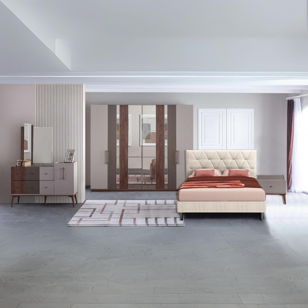 Camera da letto Pastel in colore beige, noce e dark coffee Effezeta