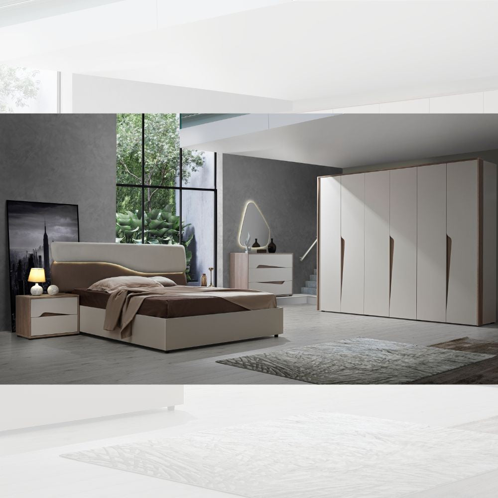 Camera da letto Soleil con letto contenitore colore cashmere e olmo biscotto Effezeta