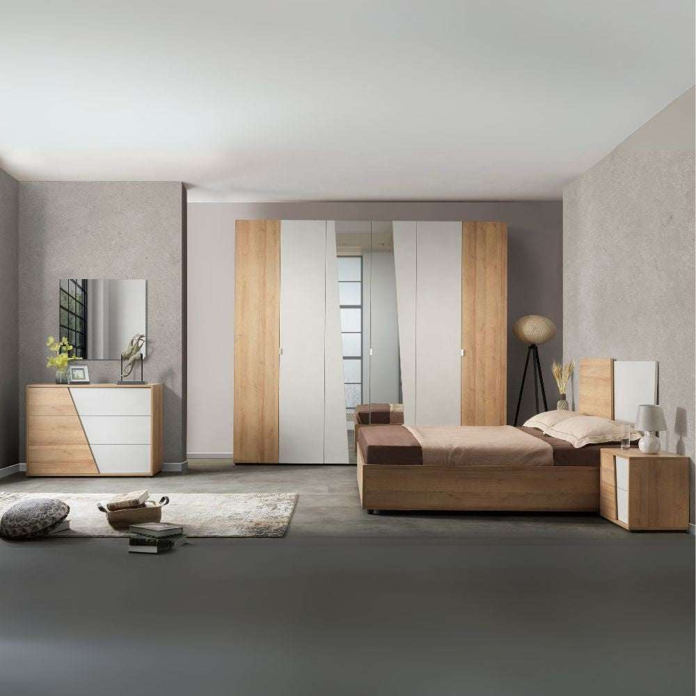 Camere da letto Fadri colore calce grigio chiaro e rovere miele Effezeta