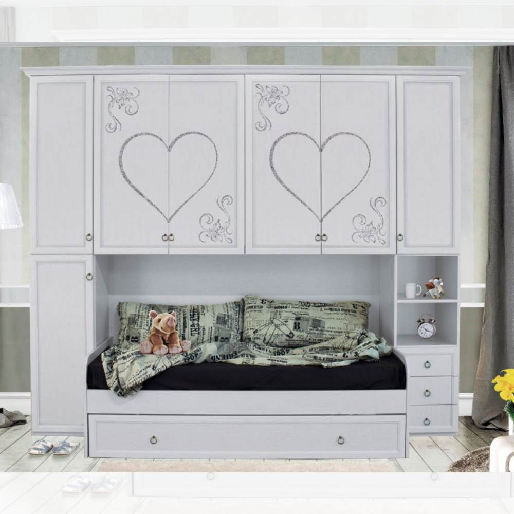 Cameretta a ponte Branca bianco frassino con serigrafia a cuore glitterata Effezeta