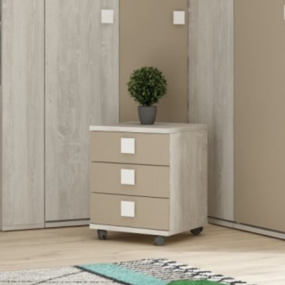 Comodino 46x46x60h bianco consumato 3 cassetti Effezeta
