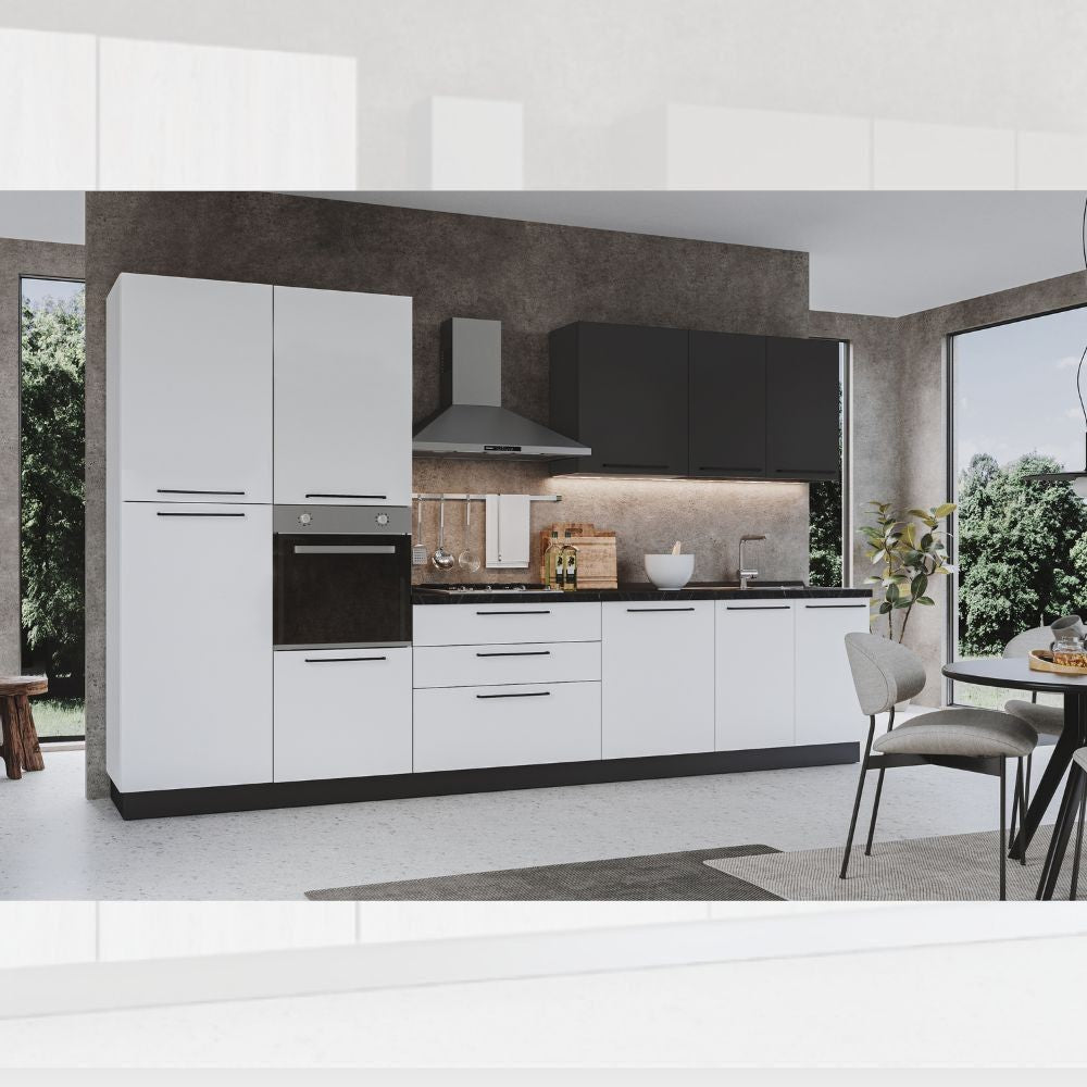 Cucina Iris 360 cm bianco opaco grigio antracite con elettrodomestici reversibile Effezeta
