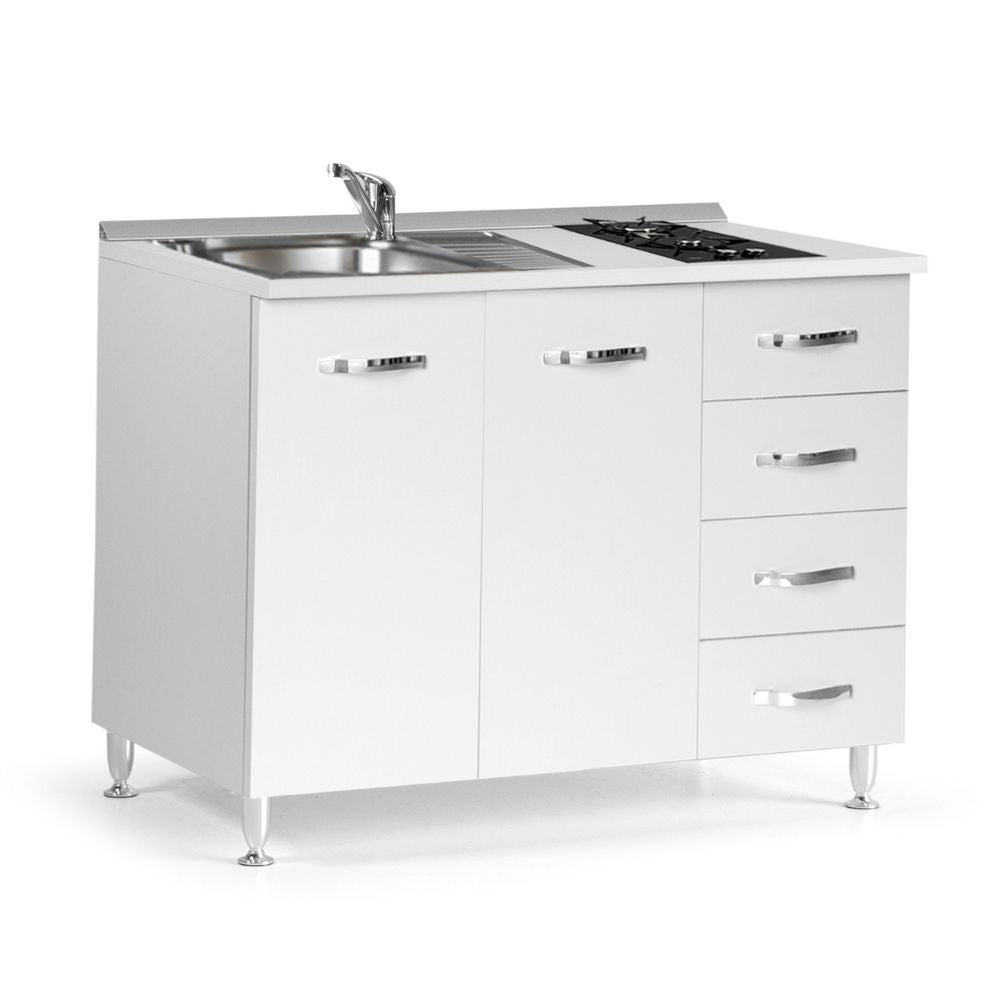 Cucinino 120 cm 2 ante e cassettiera e piano cottura a gas bianco larice 120x60x85H Effezeta