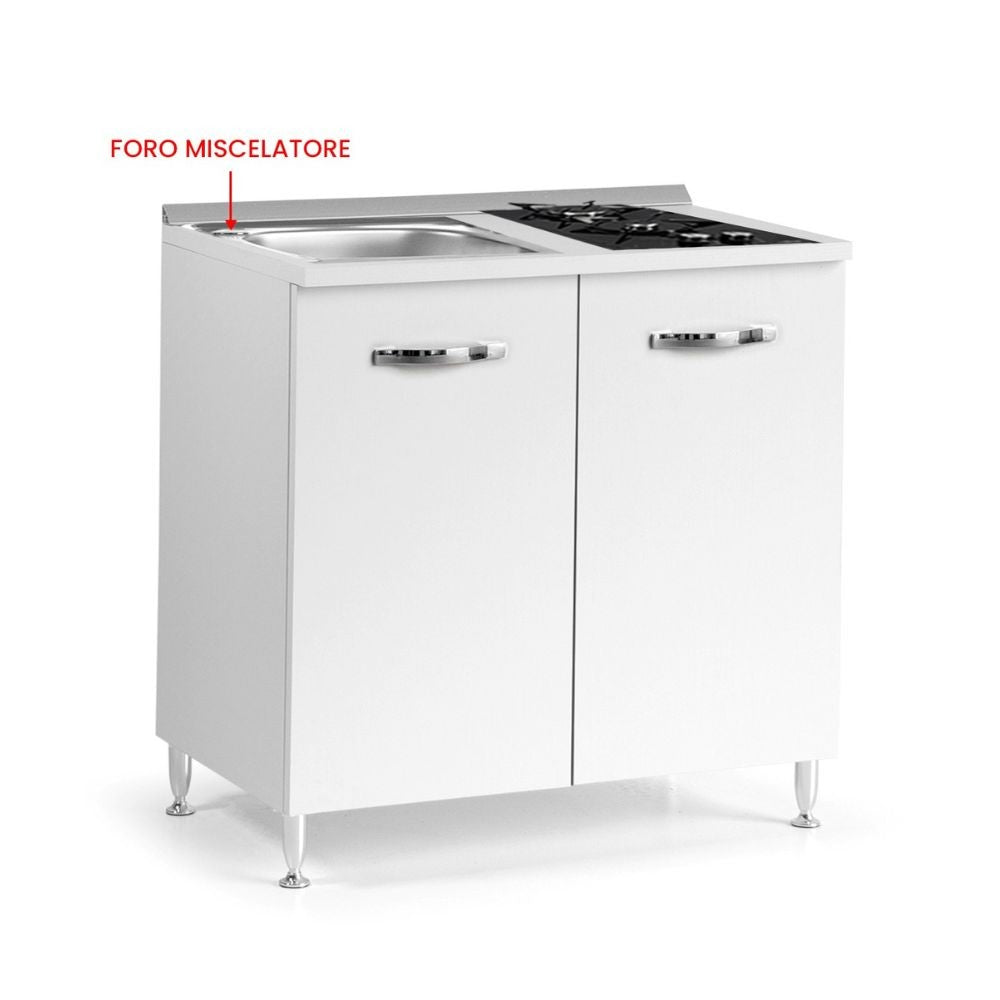 Cucinino 80 cm 2 ante bianco larice lavello e piano cottura a gas 80x60x85H Effezeta