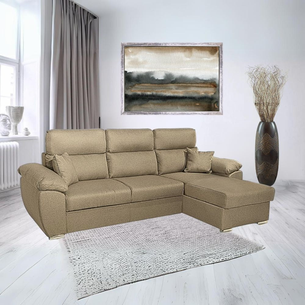 Divano Como II con penisola contenitore in tessuto giulia9703 cappuccino Effezeta