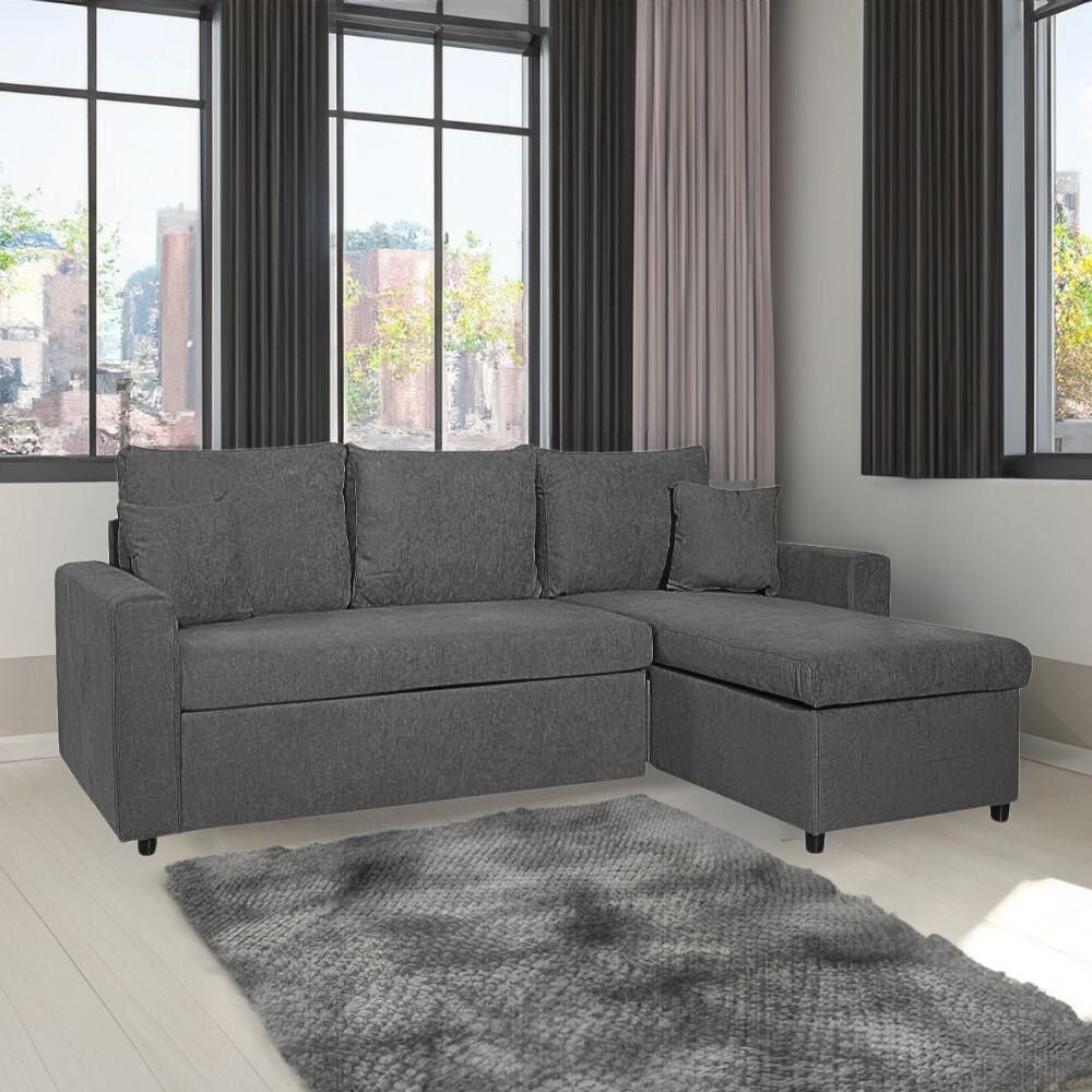 Divano con penisola reversibile Golf e letto estraibile tessuto grigio scuro Barrel 92 Effezeta