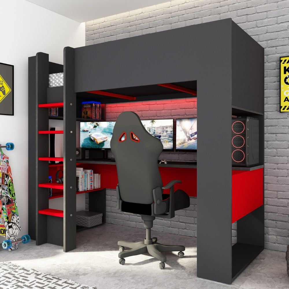 Letto a castello 5050 antracite rosso con scrivania Effezeta