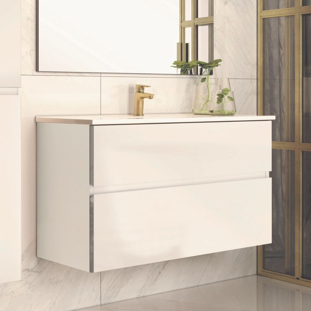 Mobile bagno sospeso Londres con due cassetti 100x45x59 cm colore bianco laccato Effezeta