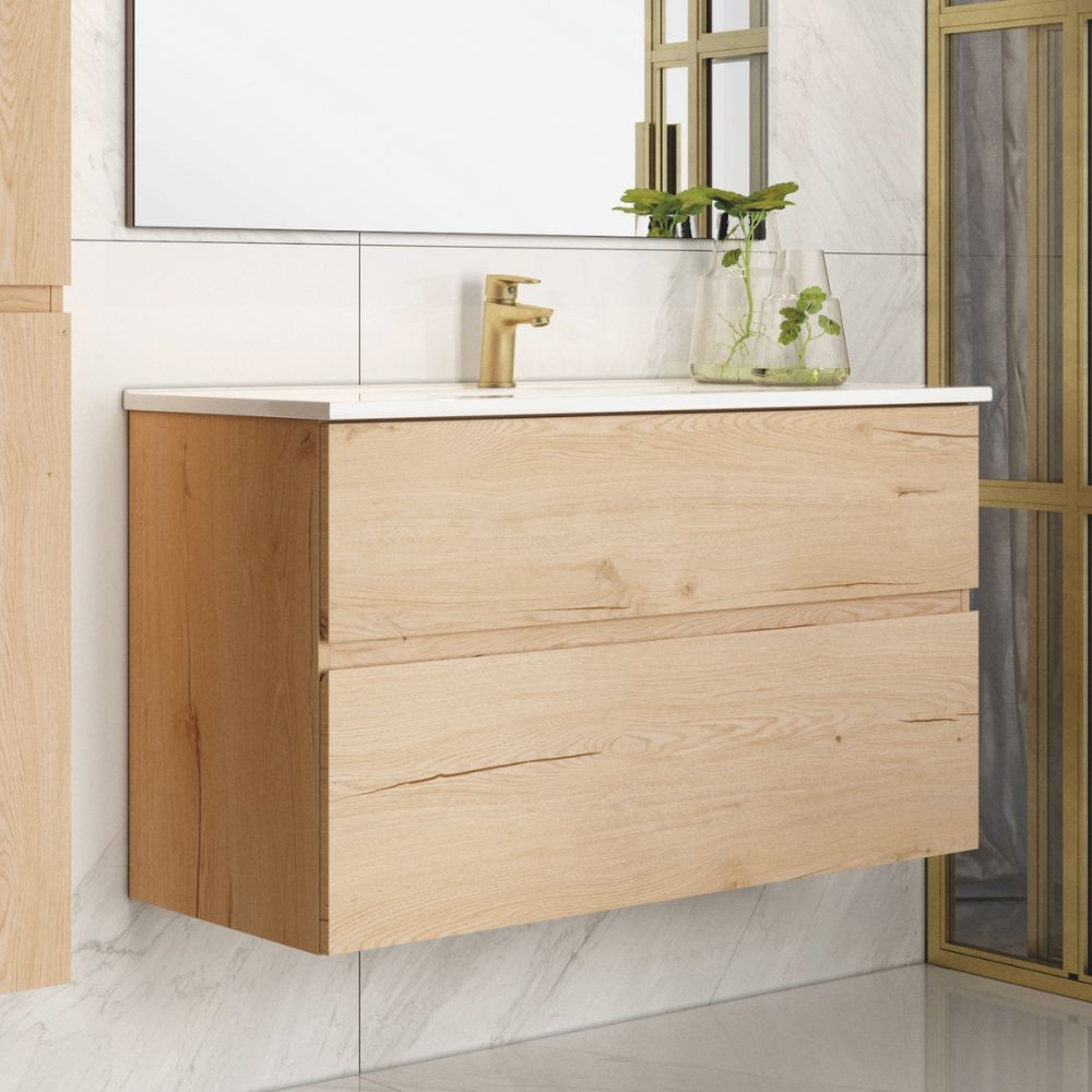 Mobile bagno sospeso Londres con due cassetti 100x45x59 cm colore rovere Effezeta