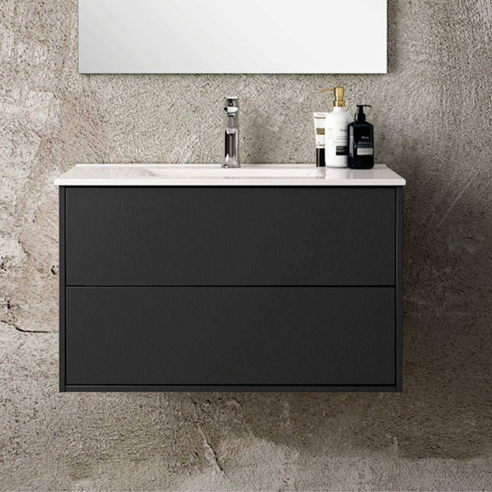 Mobile bagno sospeso Push con due cassettoni 80x45x48 colore nero opaco Effezeta