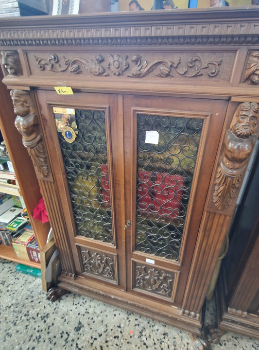 Vetrina antica intagliata 2 ante vetro e ferro battuto 128x54xH189 cm Mercatino Usato Crotone