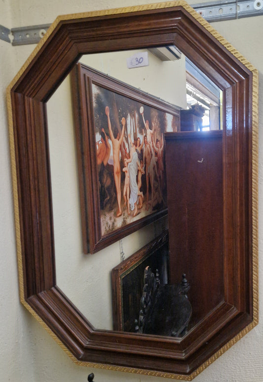 Specchio ottagonale legno scuro cornice oro H95x68 cm vintage elegante Mercatino Usato Crotone