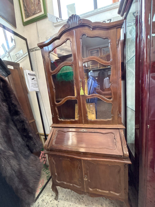 Credenza vetrina antica con ribalta stile francese 210x90x50 cm legno massello Mercatino Usato Crotone