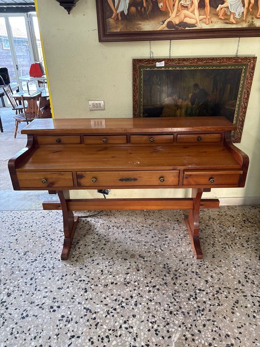 Scrivania consolle legno massello 88x135x60 cm vintage rustica 6 cassetti Mercatino Usato Crotone