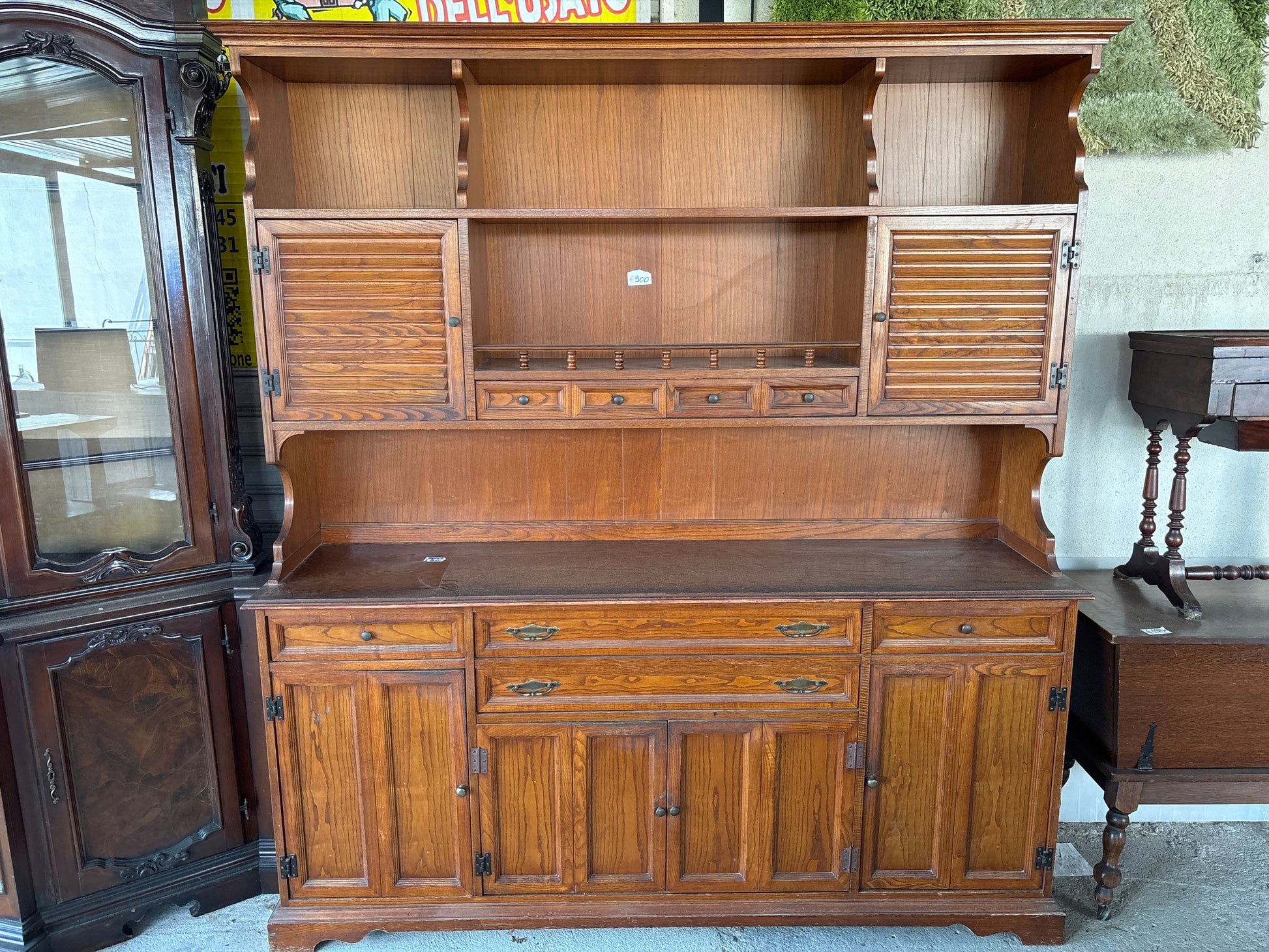 Credenza Rustica in Legno con Vetrinetta - Mobile da Cucina 185x205 cm Mercatino Usato Crotone