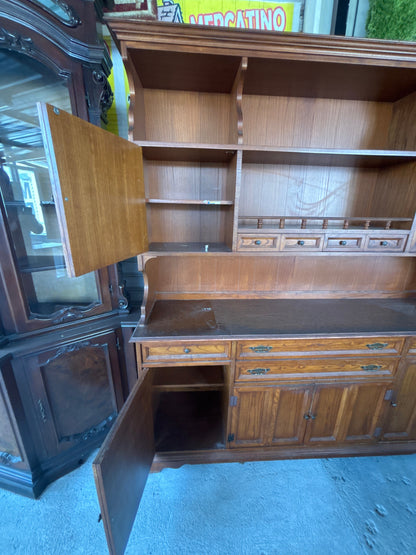 Credenza Rustica in Legno con Vetrinetta - Mobile da Cucina 185x205 cm Mercatino Usato Crotone