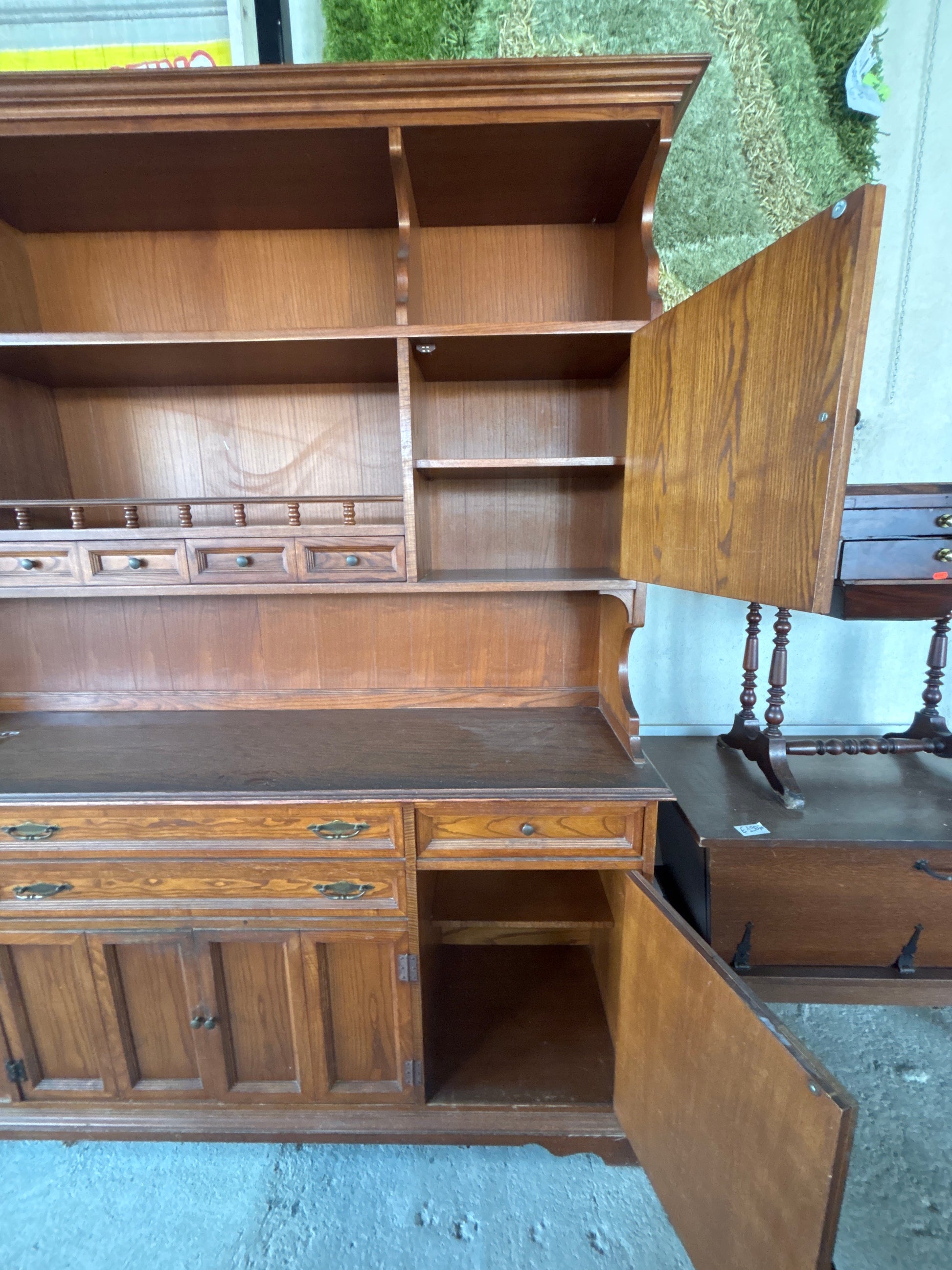 Credenza Rustica in Legno con Vetrinetta - Mobile da Cucina 185x205 cm Mercatino Usato Crotone
