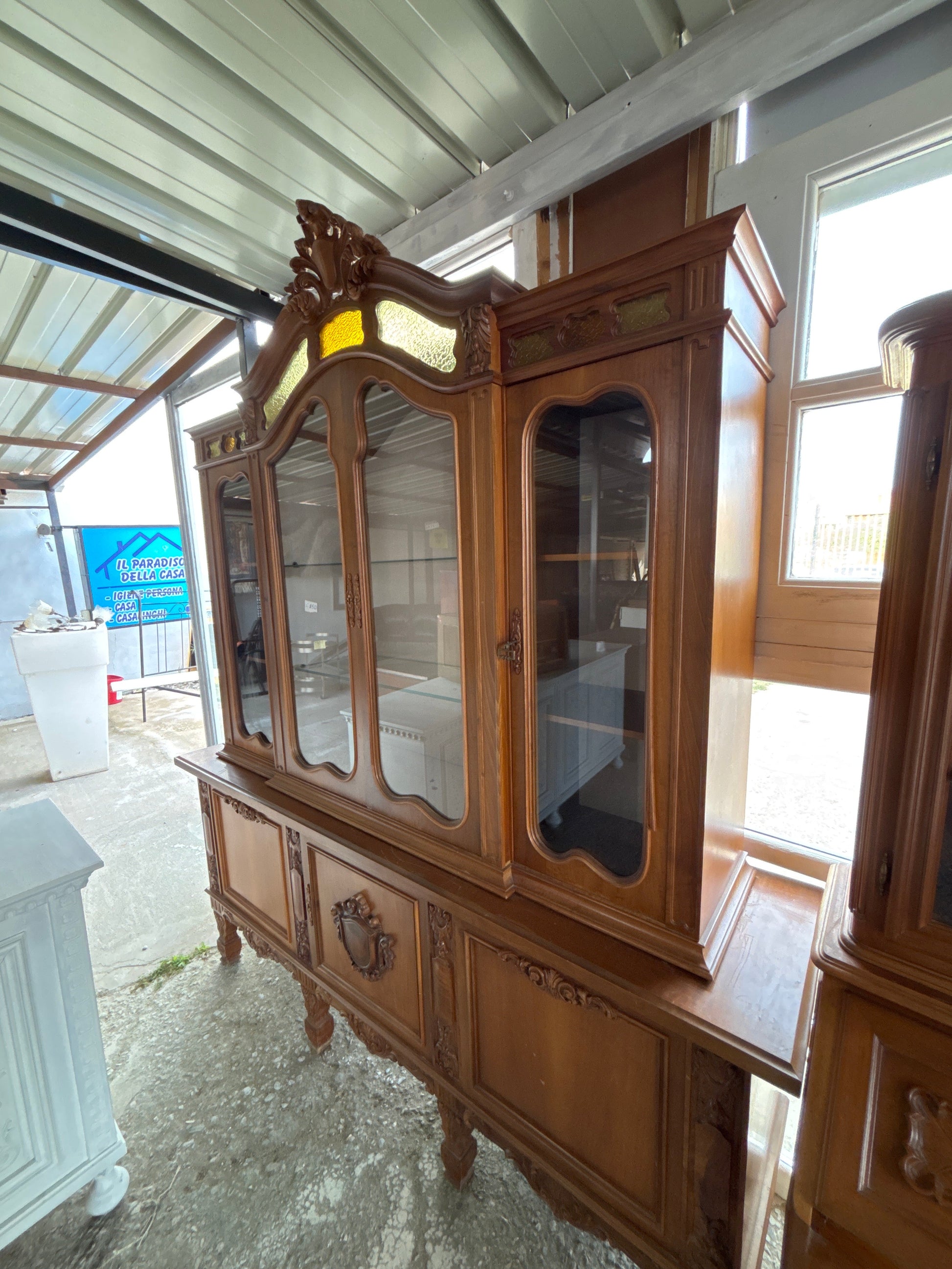 Cristalliera Vetrina Antica Stile Classico Legno Massello Intagliata Vintage 205x236cm Mercatino Usato Crotone