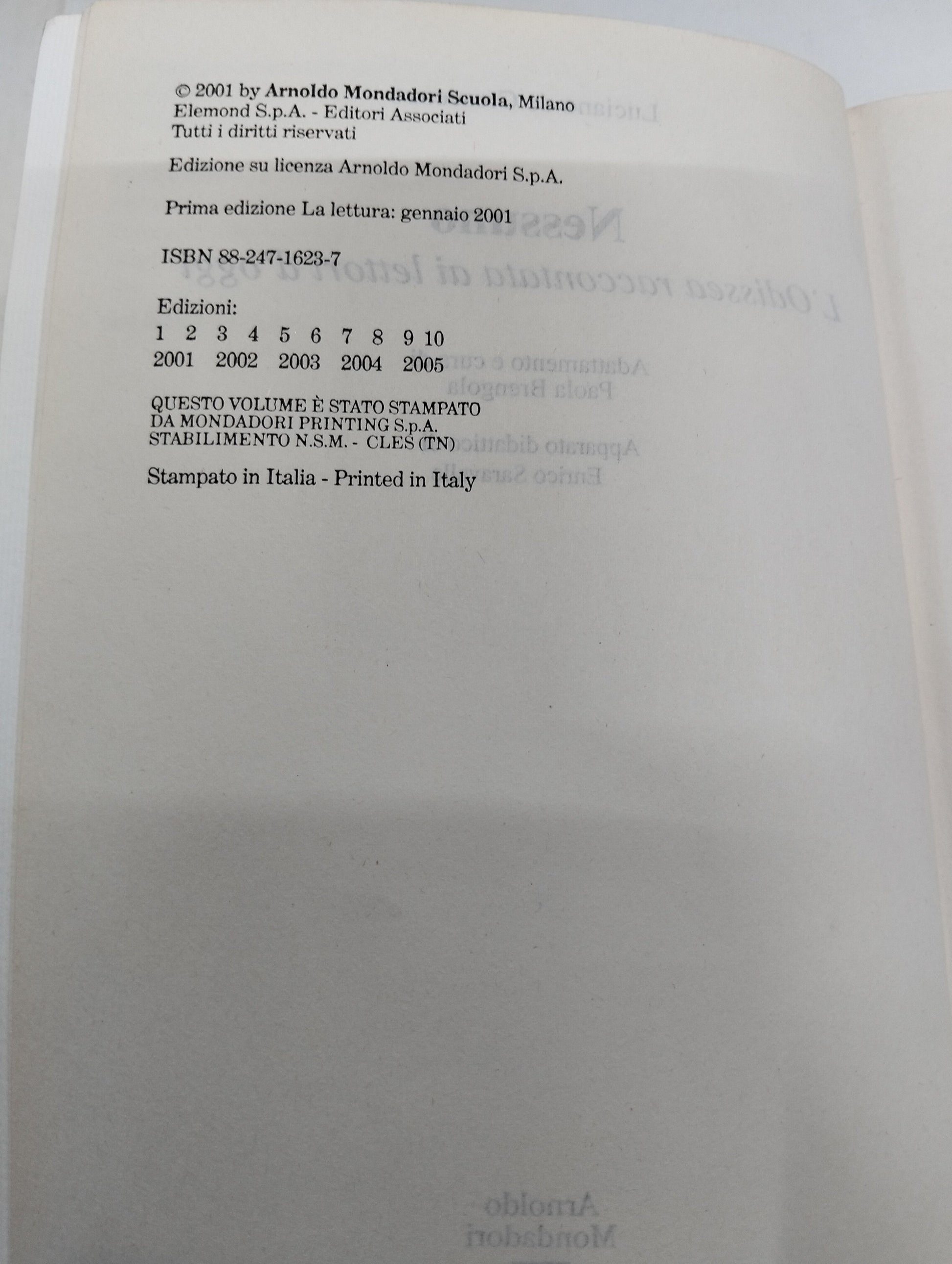 Nessuno l'Odissea Racconta ai Lettori d'Oggi a cura di Paola Bregola ed Enrico Saravalle - La Lettura - Arnoldo Mondadori Mercatino Usato Crotone