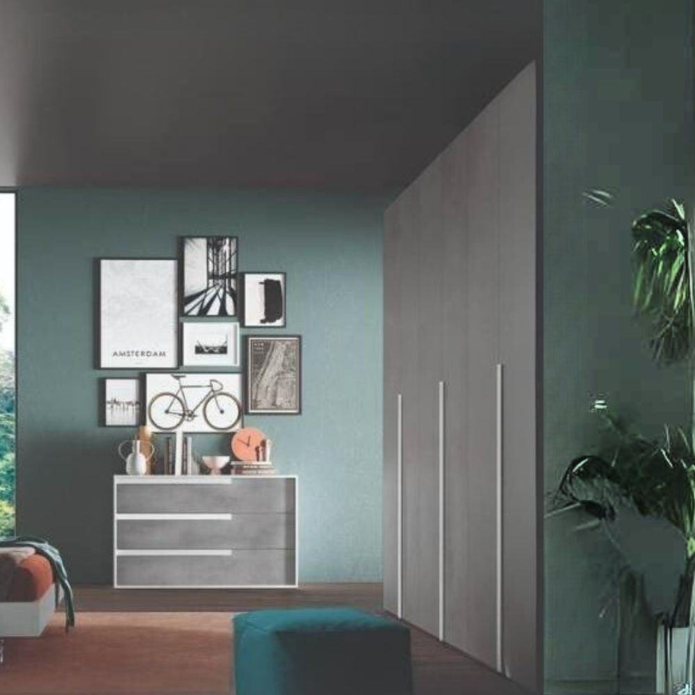 Armadio Jolanda 6 ante battenti colore cemento maniglie bianco frassinato Effezeta