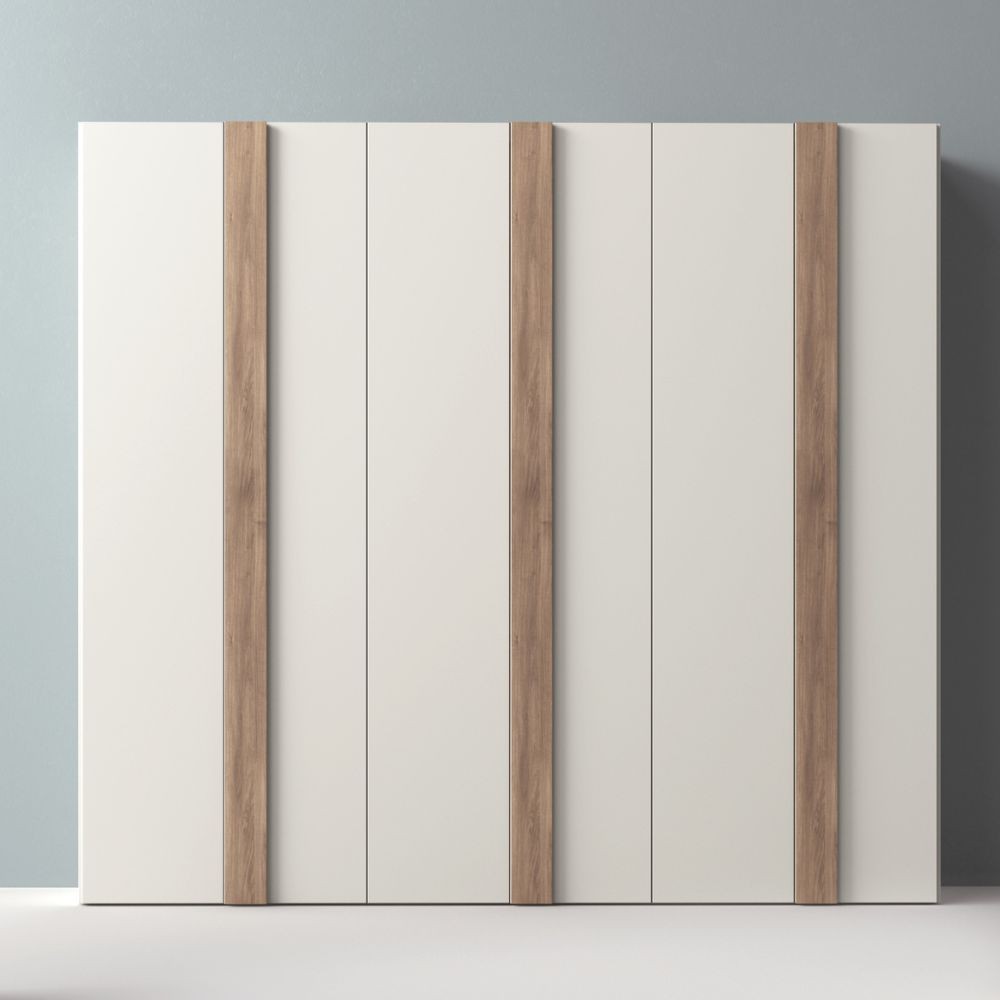 Armadio Kross 6 ante battenti colore bianco nuvola top mat e maniglioni noce america Effezeta