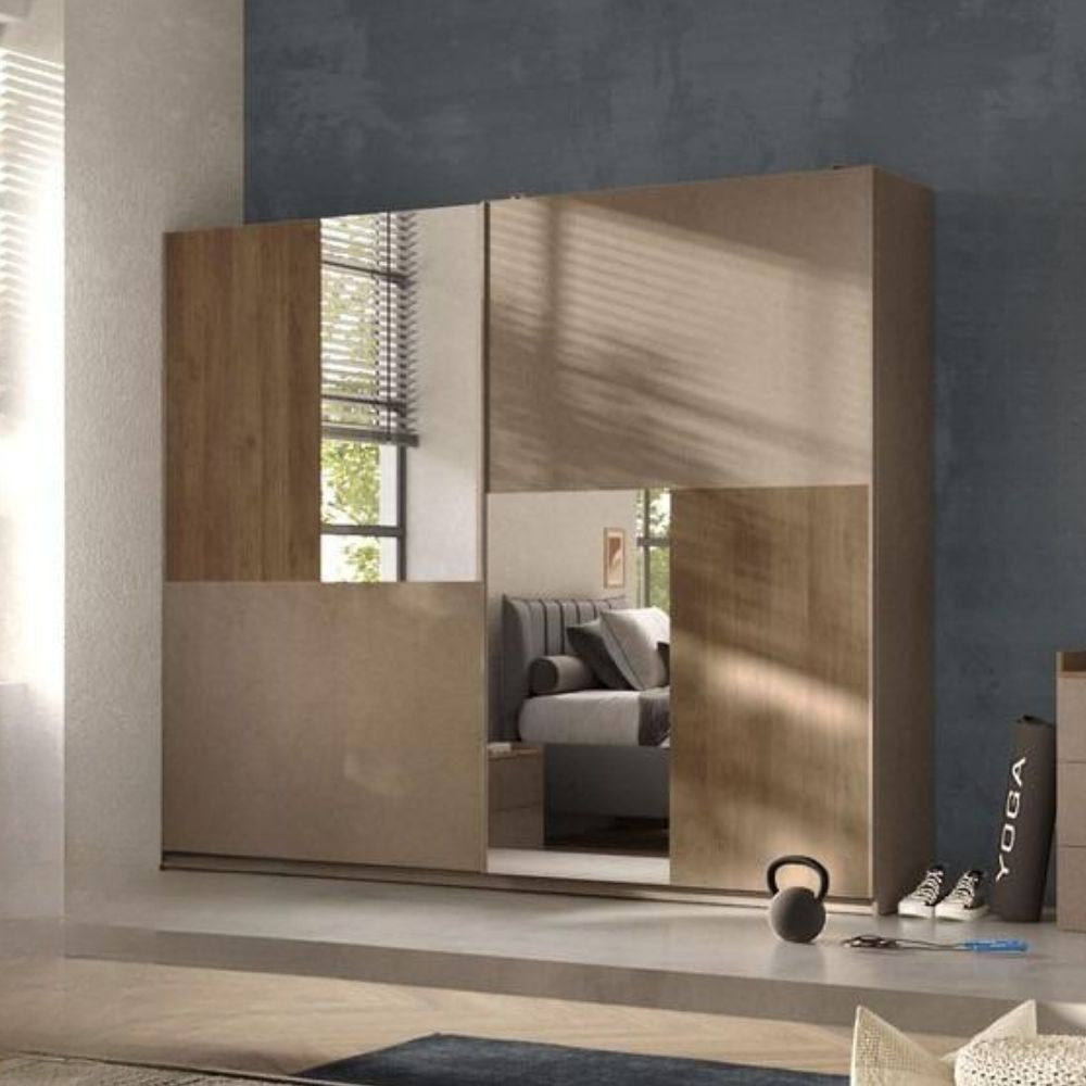 Armadio Quinn 2 ante scorrevoli con specchi colore bronzo noce mercure Effezeta