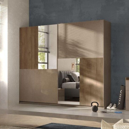 Armadio Quinn 2 ante scorrevoli con specchi colore bronzo noce mercure Effezeta