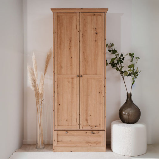Armadio Timber 40A con 2 ante e 1 cassetto in rovere anticato con pomelli in metallo Effezeta