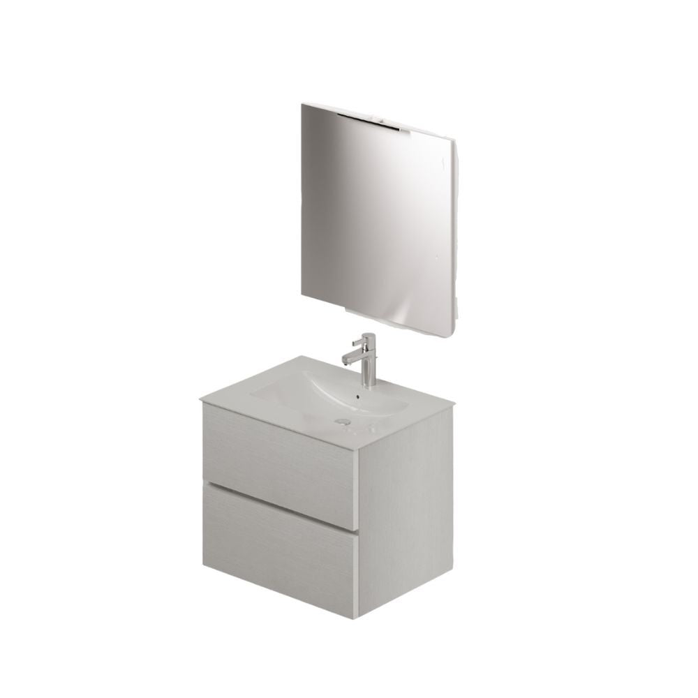 Mobile bagno con lavabo e specchio da 60 bianco frassinato Effezeta
