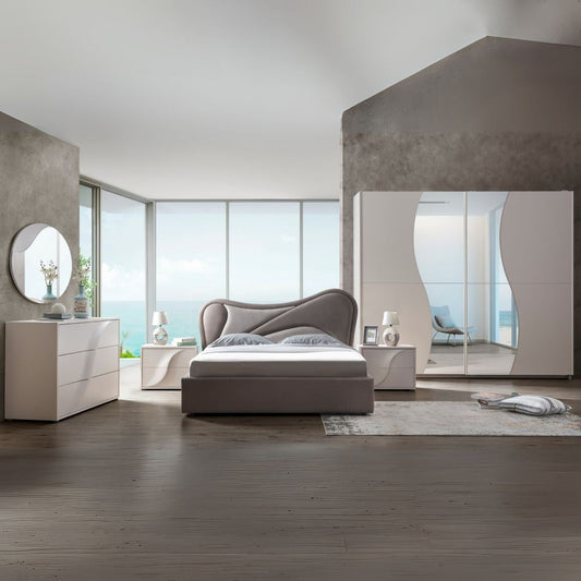 Camera da letto Blegina colore cashmere con armadio 2 ante scorrevoli e letto matrimoniale imbottito Effezeta