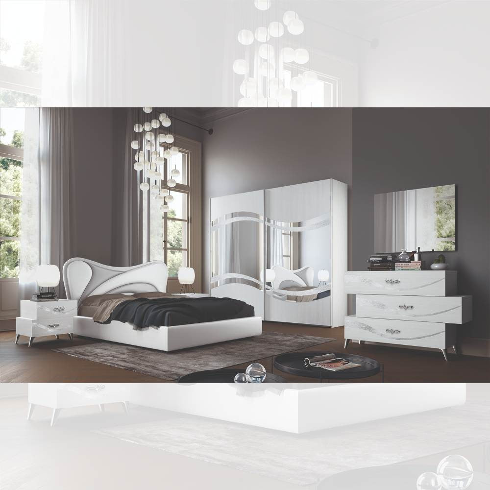 Camera da letto Delia bianco frassinato con decorazioni argento Effezeta