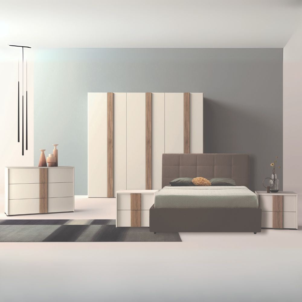 Camera da letto Kross in bianco nuvola top mat e maniglioni noce america Effezeta