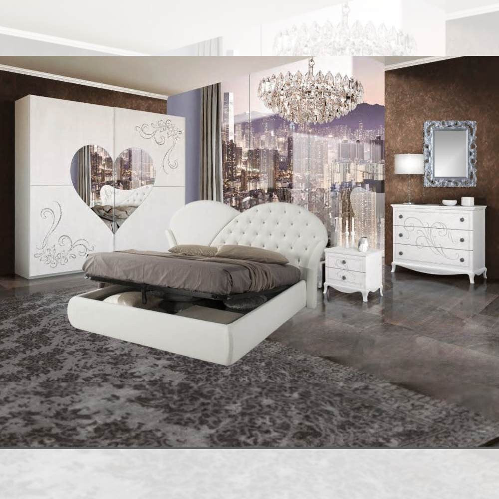 Camera da letto Marina bianco frassino specchio a cuore e serigrafie glitter argento Effezeta