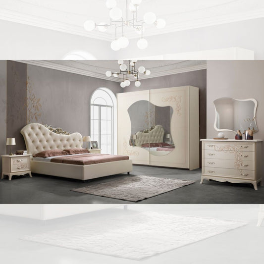 Camera da letto Marsida colore beige con armadio 2 ante scorrevoli con serigrafia Effezeta