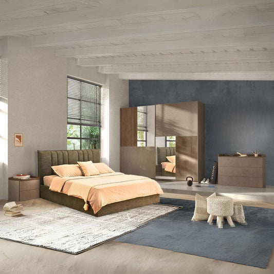 Camera da letto Quinn con letto contenitore colore bronzo noce mercure Effezeta
