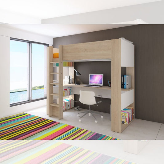 Cameretta 1652 con letto a soppalco e scrivania sottostante colore bianco e rovere Effezeta