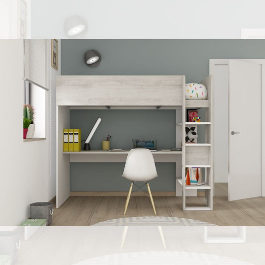 Cameretta 2278 con letto a soppalco con scrivania sottostante colore bianco e bianco consumato Effezeta