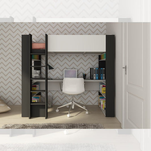 Cameretta 1651 con letto a soppalco e scrivania sottostante colore bianco e antracite Effezeta