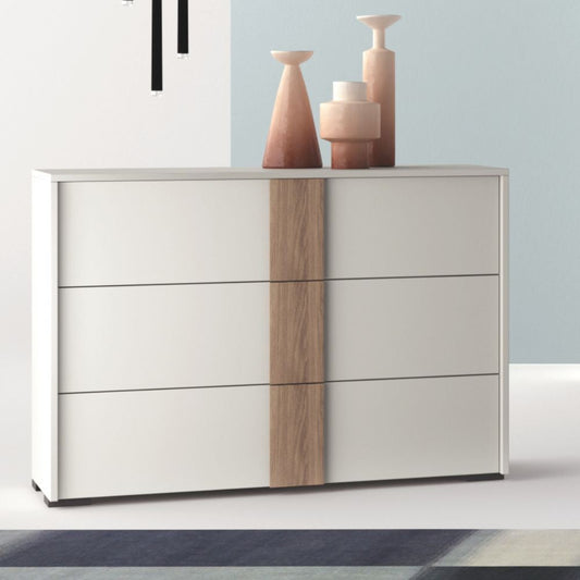 Comò Kross 3 cassetti in bianco nuvola top mat e maniglione noce america Effezeta