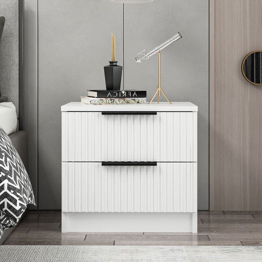 Comodino Kale con 2 cassetti a filo effetto cannettato colore bianco Effezeta