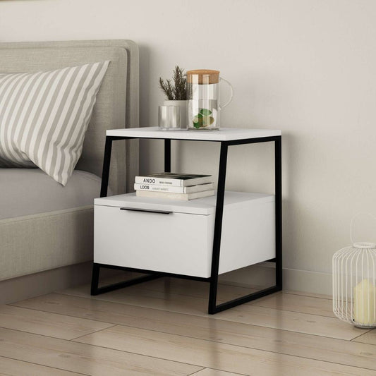 Comodino Pal con struttura bianca e gambe in metallo nero Effezeta