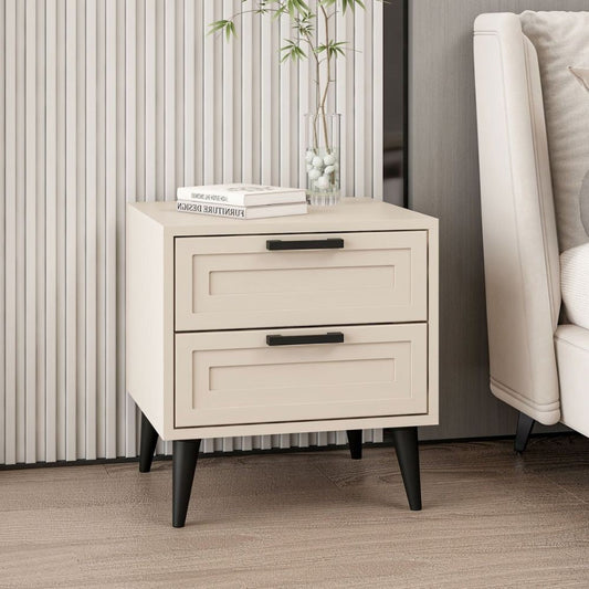 Comodino Prime con 2 cassetti colore cashmere con maniglie e piedini neri Effezeta