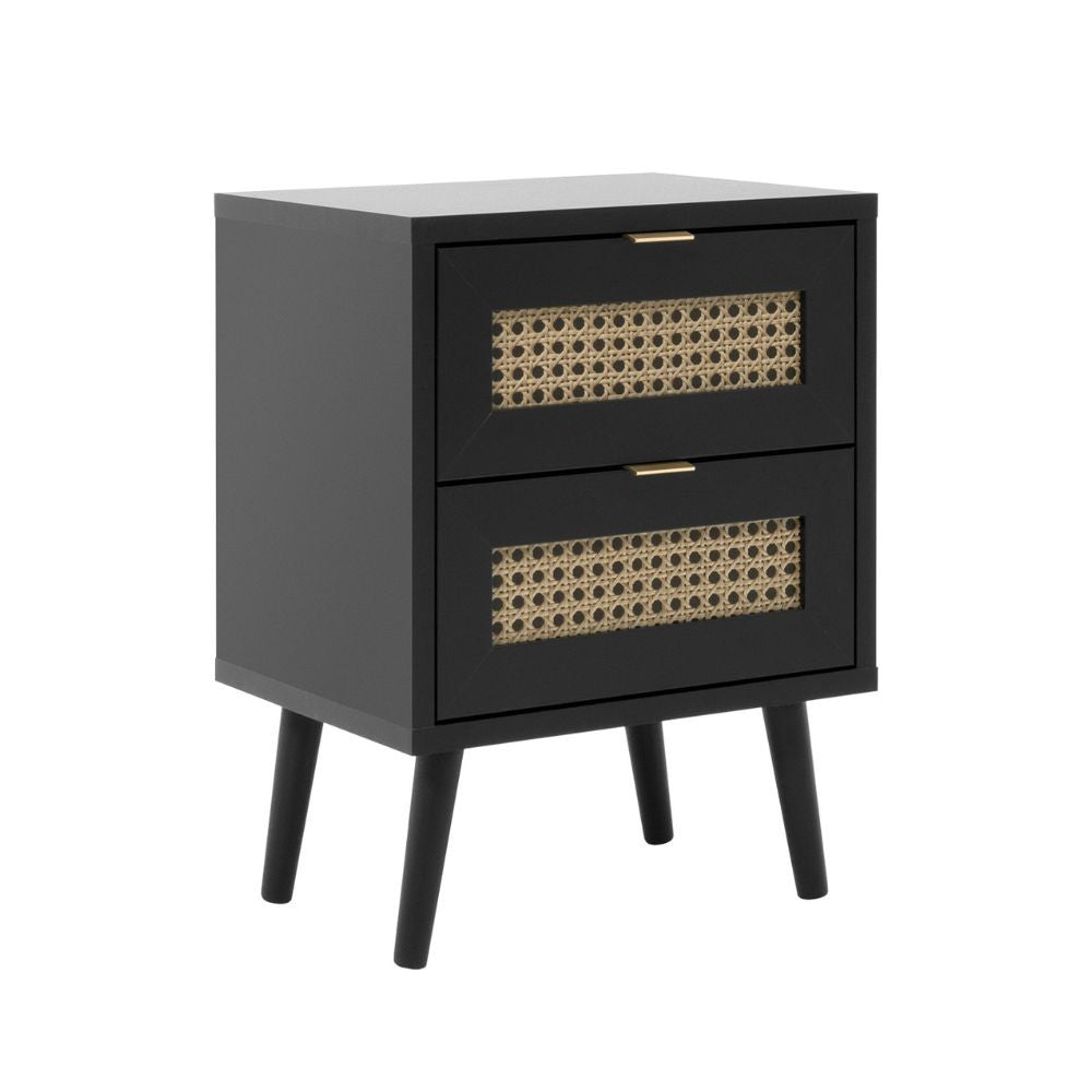 Comodino Vienna61A 2 cassetti nero con frontali effetto vimini Effezeta